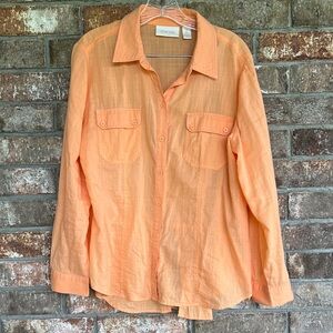 Chico's Peach-Orange Long-Sleeve Button-Down Shirt large 100% cotton